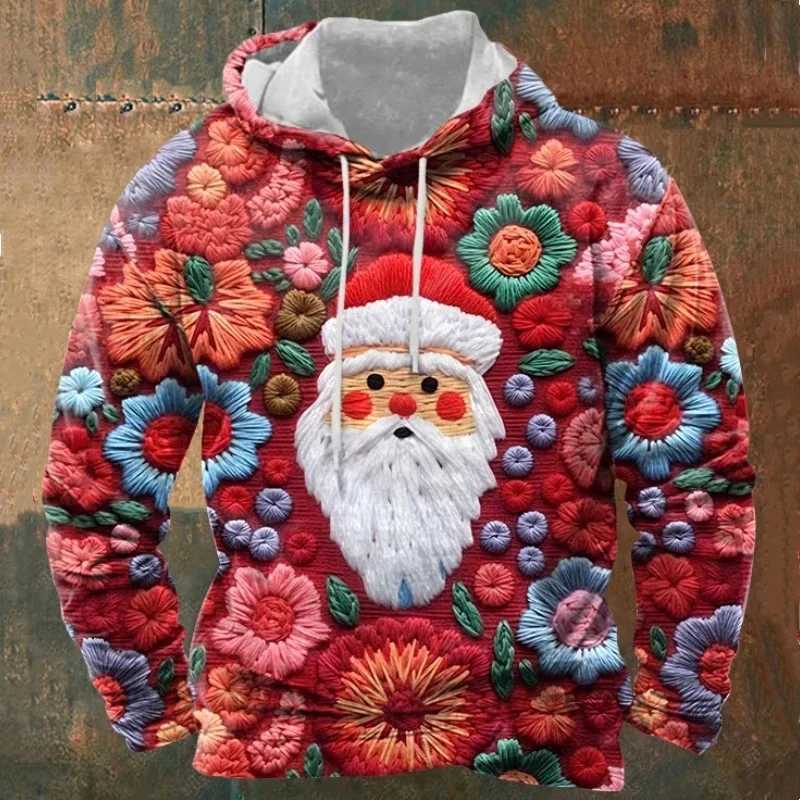 New Arrival Interesting Colorful Santa Claus 3D Printed Mens Hoodie Fashion Cartoon Y2k Christmas Gift Sweater Christmas Text Plow Z241118
