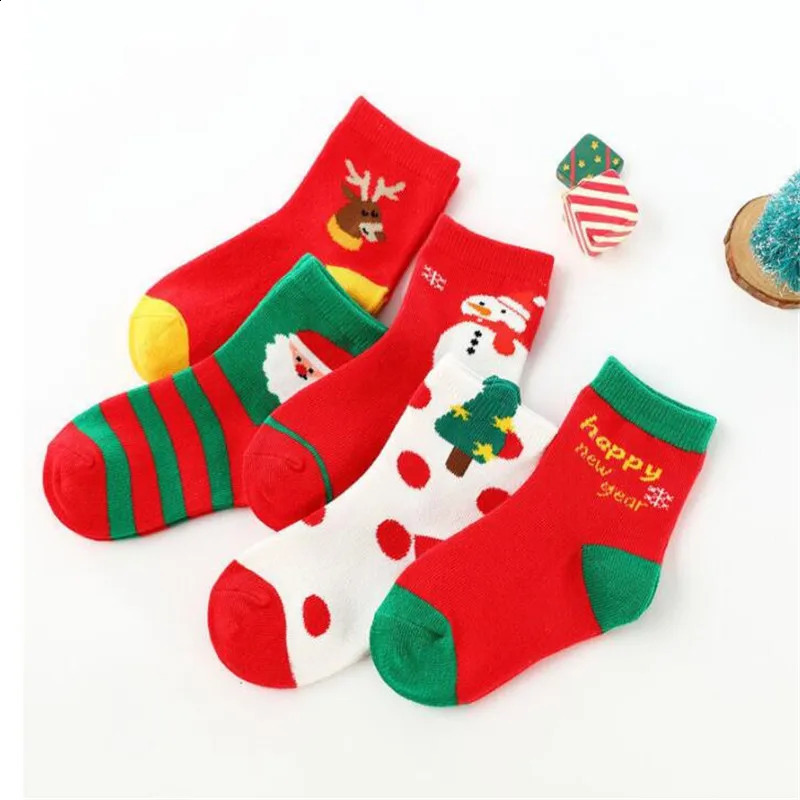 5 pairs of Childrens Christmas Socks Autumn and Winter Cotton Cartoon Boys and Girls Baby Socks 1-12Y 241118