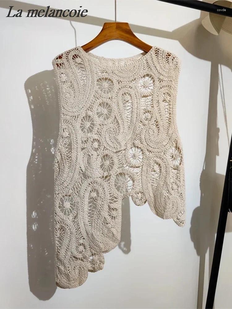 Work Dresses Crochet Knitted Irregular Top & Skirts Set Woman Summer Sexy Sleeveless Tank High Waist Elegant Chic Outfit