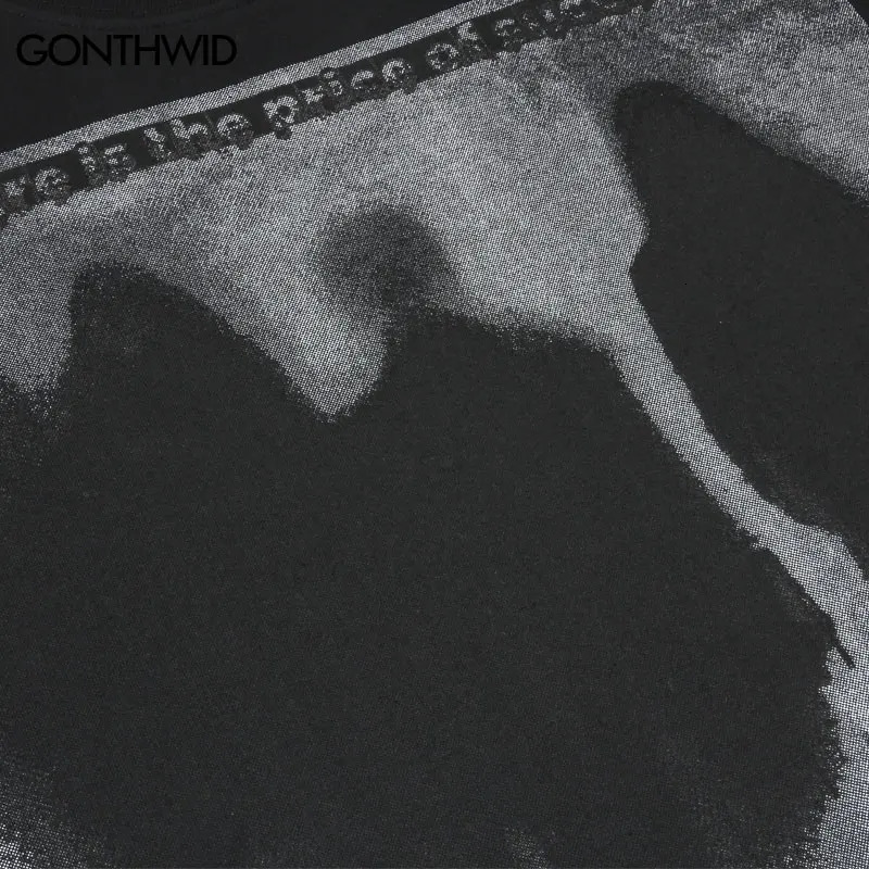 Men Hip Hop T Shirt Streetwear Dark Style Shadow Printed T-Shirt Summer Short Sleeve Tshirt Harajuku Cotton Tops Tees Black 240409