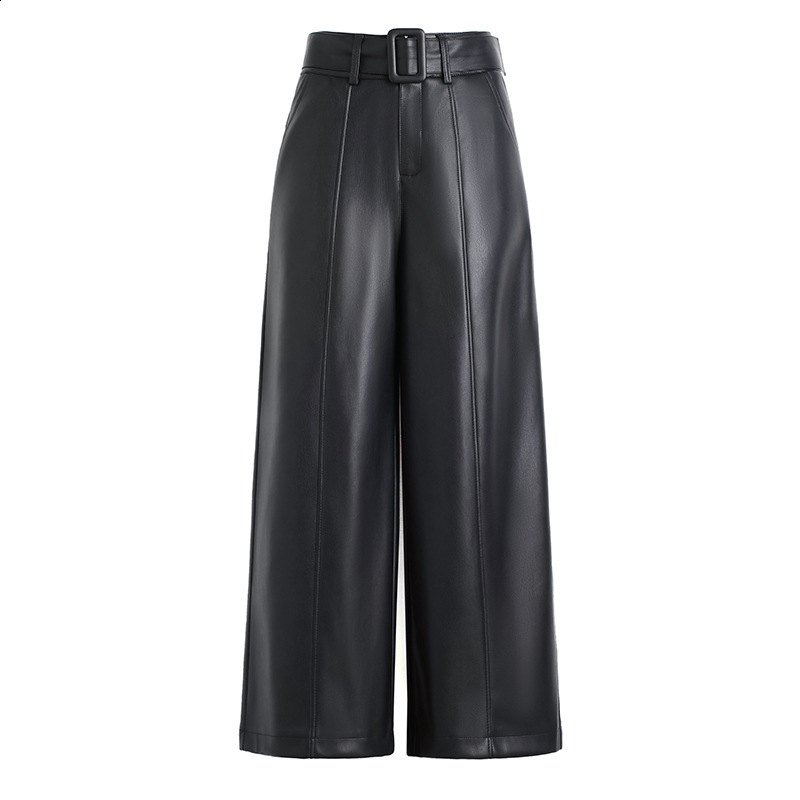 2024 Autumn/Winter New Haining Fur Pants Womens High Waist Loose Casual Pants Artificial PU Leather Large Straight Leg Pants T200103