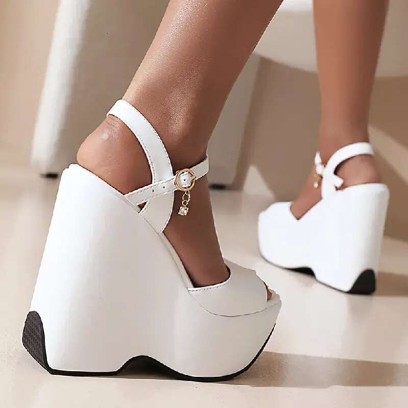 Sexy Punk High Heels Sandals Women Summer Platform Satin Red White Black Wedge Heeled Party Fetish Wedding Shoes Ladies a582
