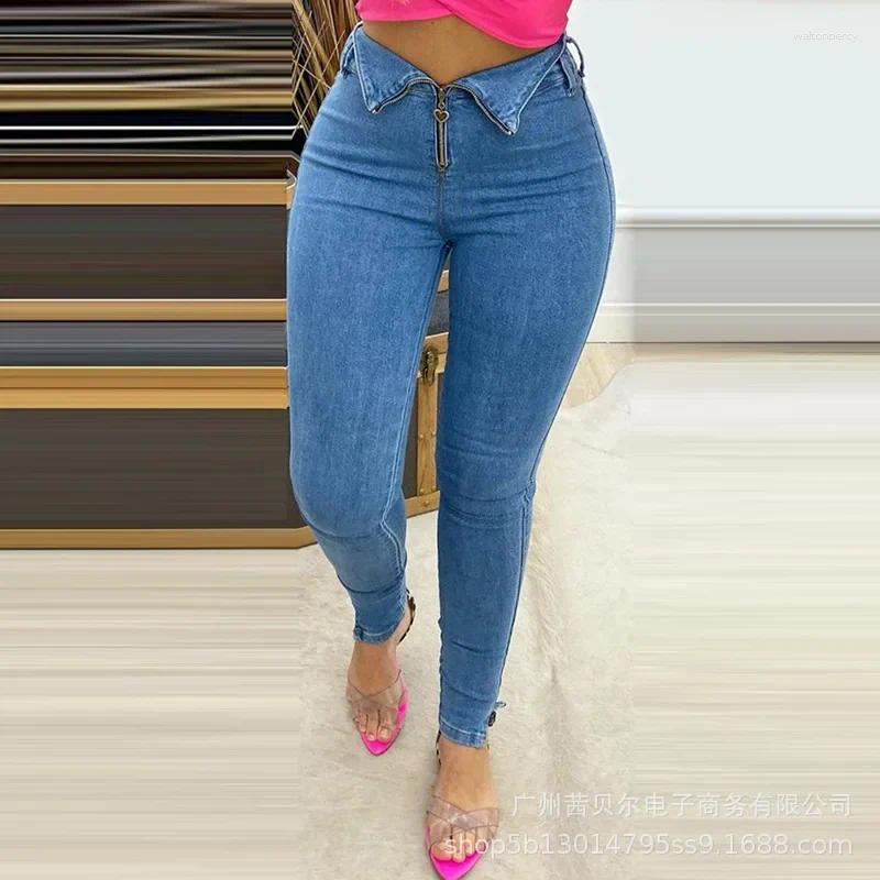 Womens Jeans Fashion Women Blue Flanging Tights High Waisted Pants For