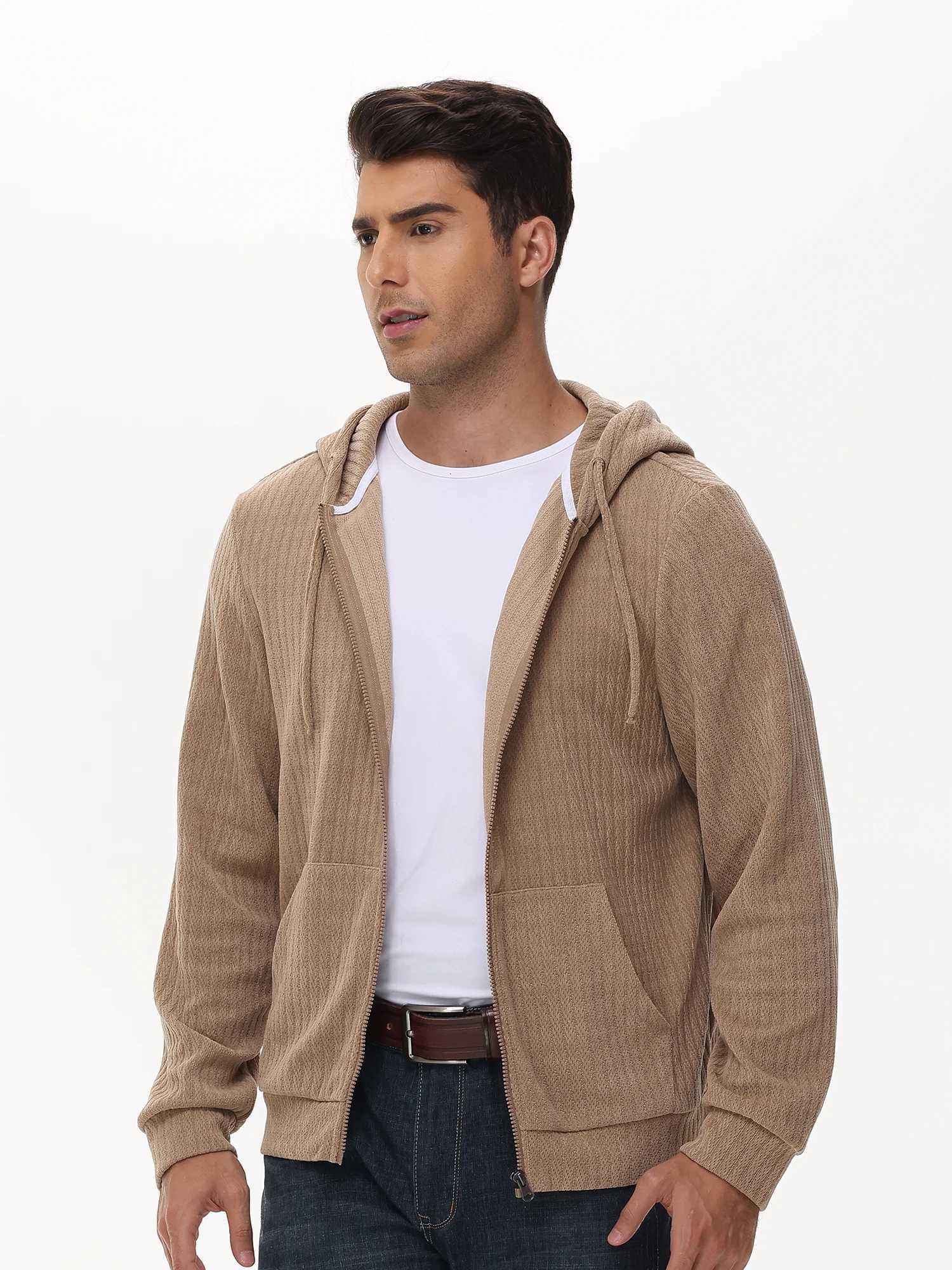 High Quality Mens knitted zipper hoodie casual hoodie bagged jogging sports jacket running street jacket T241118