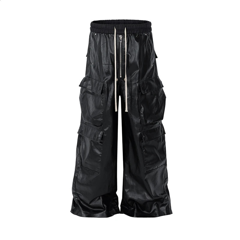 PFNW American Mens Trousers Drawstring Multiple Pockets Matte Coating Silver Stacking Slightly Flared Cargo Pants 28W5487 241116