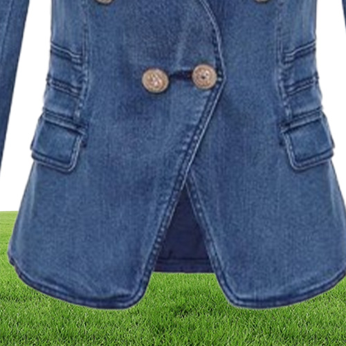 HIGH QUALITY New Fashion Designer Blazer Women039s Metal Lion Buttons Double Breasted Denim Blazer Jacket Outer Coat CJ1914088348