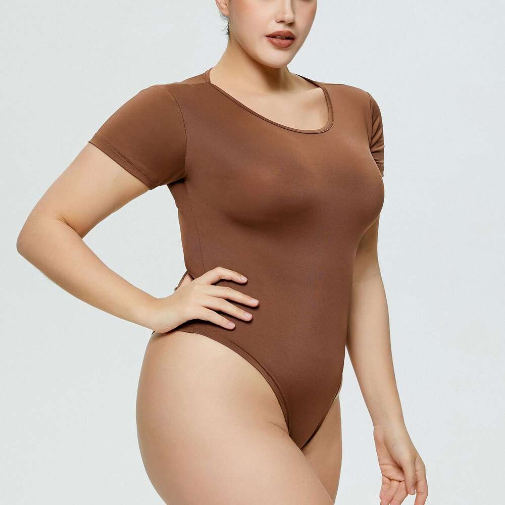 Fashionable Oversized Women's Tight Fitting with Versatile Base Round Neck Short Sleeved Jumpsuit Triangle Pants F41820