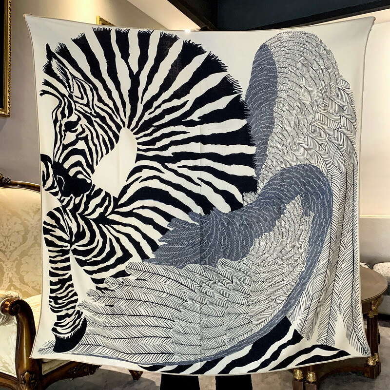 New Zebra Peg Double sided Different Color for Women's Autumn and Winter Warm Silk Wool shawl Scarf