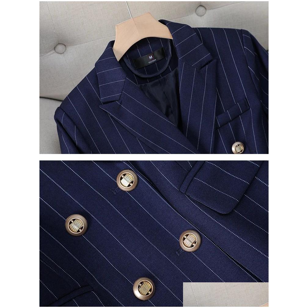 Women'S Suits & Blazers Womens Fashion S-8Xl Office Ladies Formal Pant Suit Set Women Blue Striped Female Business Work Wear 2 Piece Dhoxz