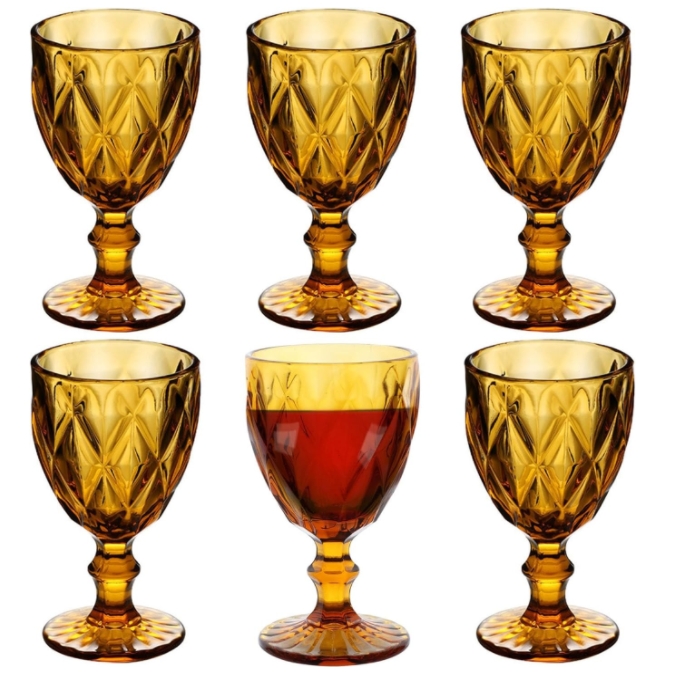 Amber Wine Vintage Drinking Glasses Colored Glassware Water Goblets Bulk Pretty Cups 1011