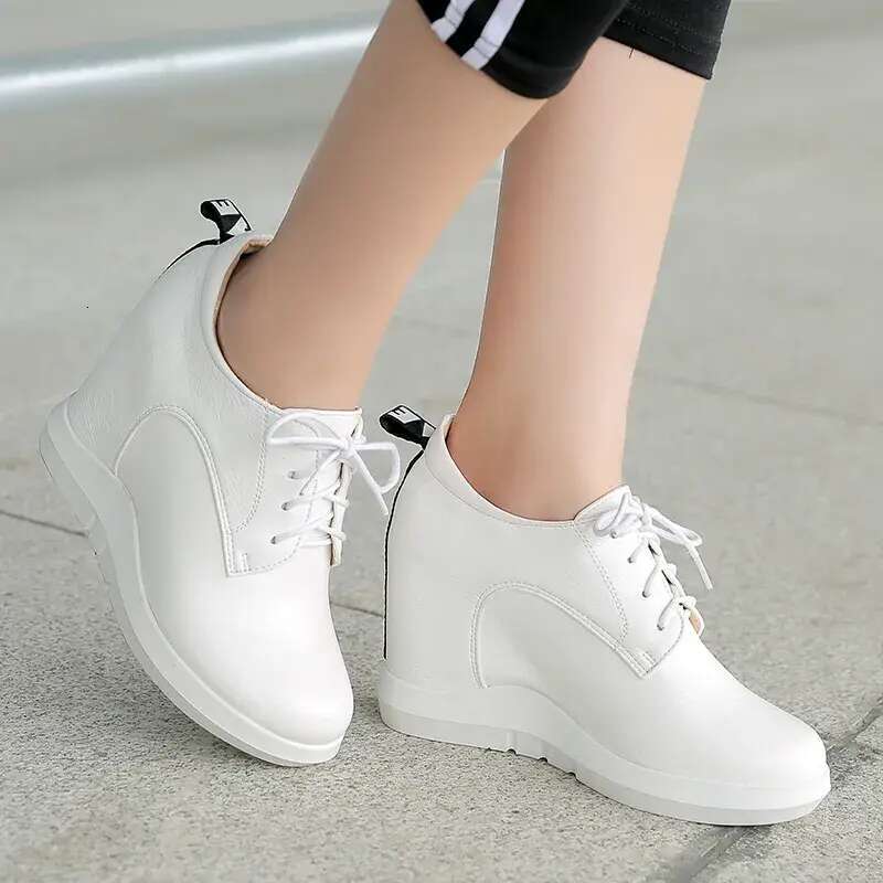 Fashion Wedges Women Spring Autumn Comfort Hidden Platform Casual Shoes Girls Lace-up Wedge Heels Grey White Sneakers b45c