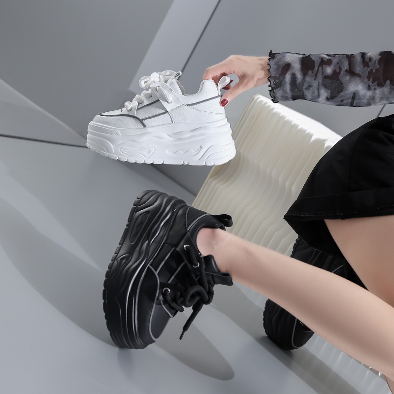 Women's 8cm High Heel Leather Women's Casual Shoes Platform Sneakers Comfortable Skateboarding Shoes Fashionable and trendy flat shoes