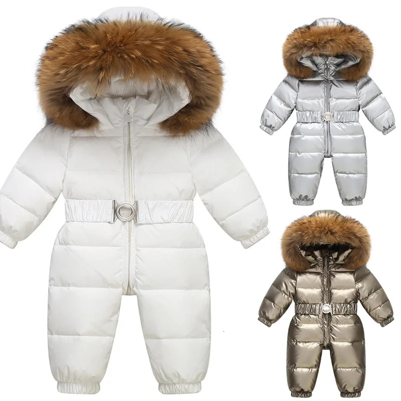 Children Winter Overalls Waterproof Hooded Girl Down Jacket Baby Boy Warm Jumpsuit Toddler Faux Fur Ski Suit Kids Snowsuit 241118