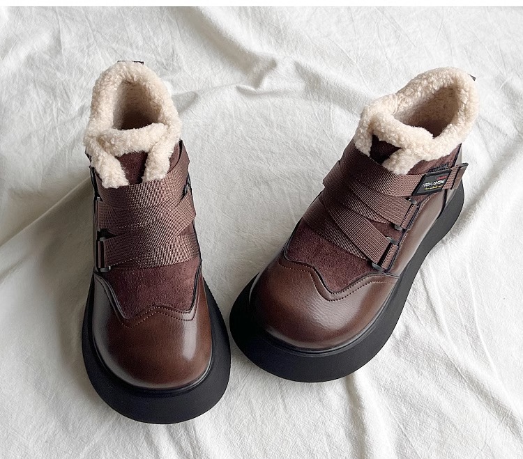 Women's Boots:Thick Sole Increase Height Short 2024 Design Sense Winter Warm Martin Boots Cotton Anti-Slip Snow Boots,Brown/Beige,fashion