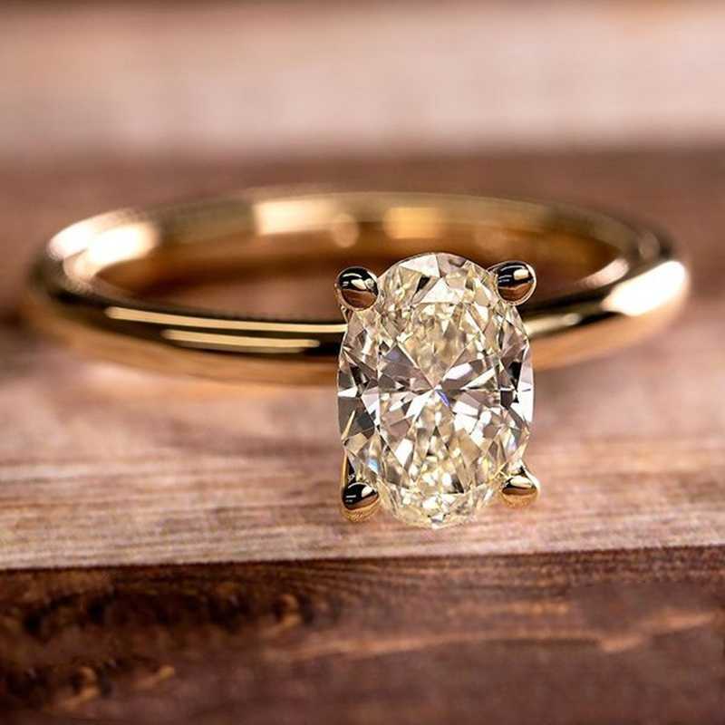 Top quality Luxury Oval Crystal Cubic Mosan Diamond CZ Ring Shiny Gold Color Engagement moissanite Rings for Women Wedding Cocktail Party Gift Fashion