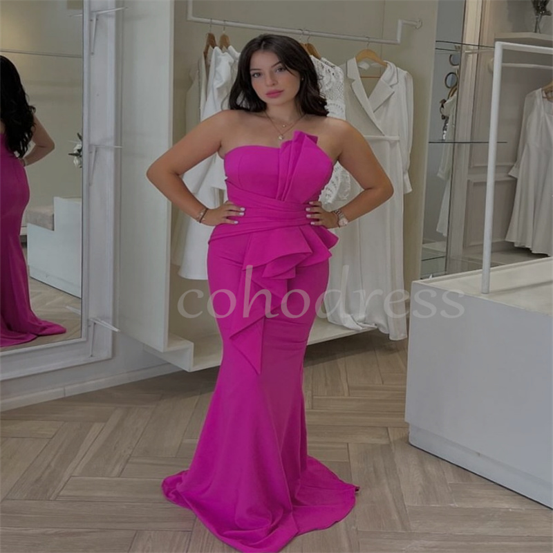 Amazing Hot Pink Evening Dress Elegant Mermaid Prom Dresses Gorgeous Arabic Formal Ceremony Dress Birthday Party Gown Abendkleider Vestio De Fiesta Ro