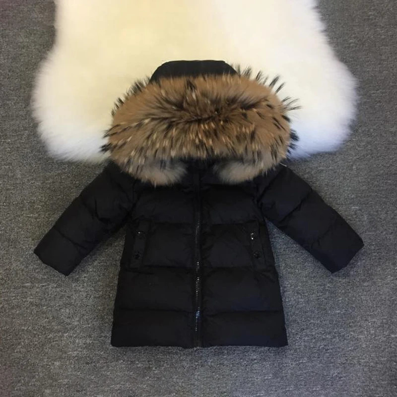 Hooded Real Fur Baby Boy Jacket Down Warm Girl Winter Coat Outdoor Snowsuit Children Outerwear Thick Toddler Windbreaker 241118