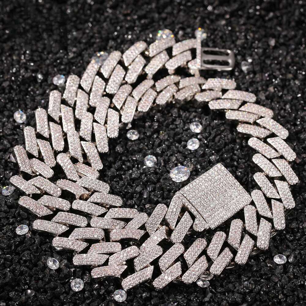 designer chain necklace hip hop jewelry wide 2rows link chains vvs moissanite white gold plated sterling sier cuban bracelets N34