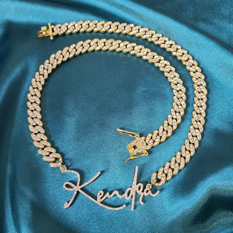 Customized Words Name Necklace With 9MM Rhinestone Cuban Chain Miami Cuban Link for Men Women Hip hop Jewelry 241116
