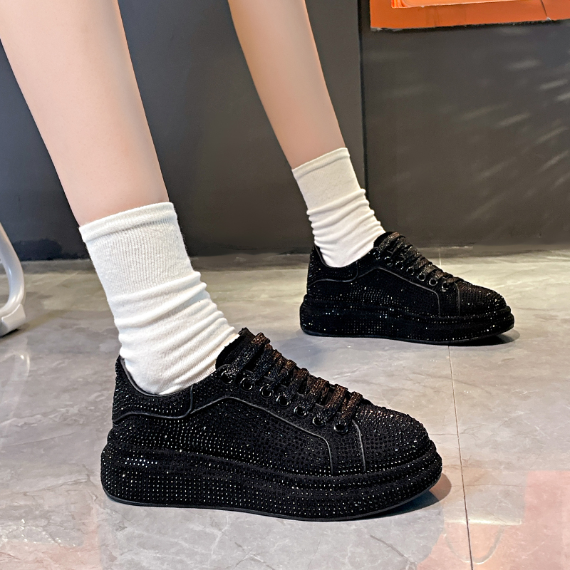 Luxury Women Platform Shoes rhinestones Thick-soled black Designer Shoes Shining Crystal Sneakers Trend Casual Sneakers High quality flat shoes
