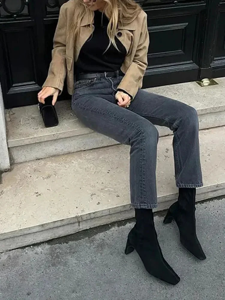 2024 Autumn Womens Street Clothing Fashion Suede Leather Long Sleeve Cutting Jacket Womens Casual Collar Single Chest Pocket Jacket 241118