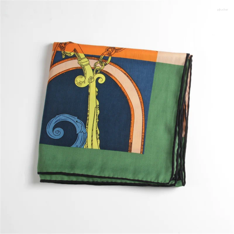 Scarves POBING Silk Cashmere Scarf Women Hand Rolled Saddle Belt Print Square Wraps Bandana Big Hijabs Female Foulard 135CM