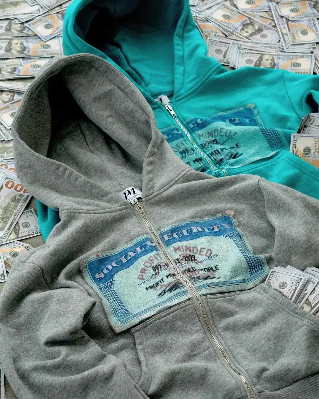 New Arrival Money printed sweatshirts zip up hoodies for street mens wear oversi harajuku y2k top casual hoodies tracksuit mens wear Z241118