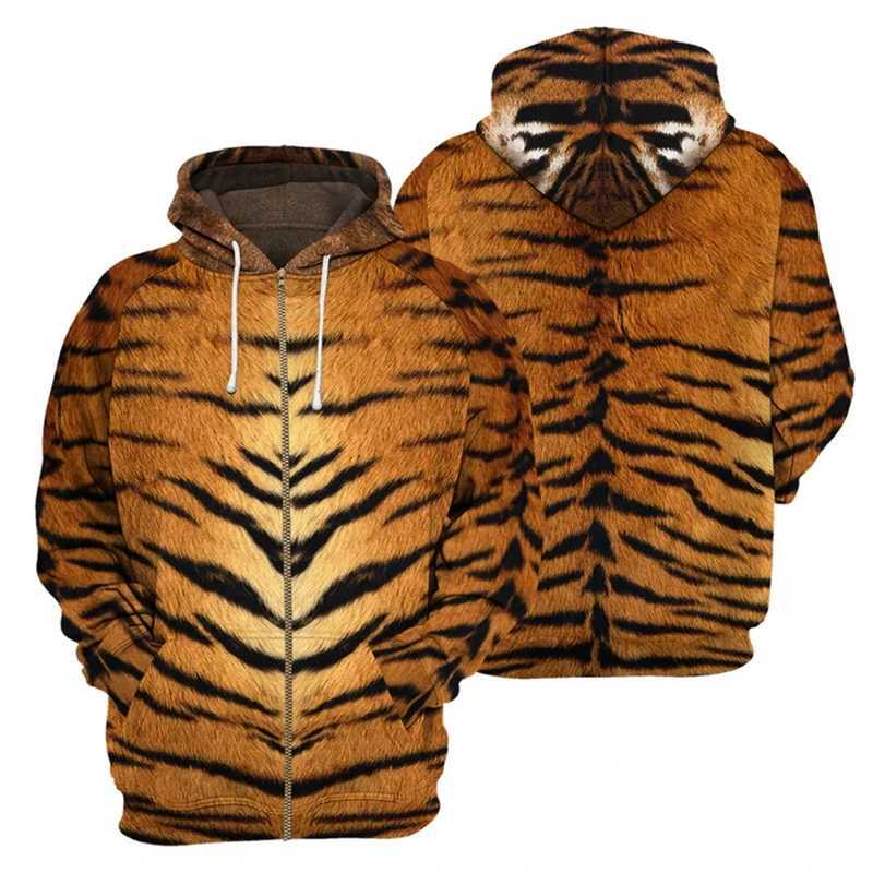 New Arrival New Skin Girl Tiger Parrot Zipper Hoodie Mens 3D Printed Long Sve Plow Sweater Y2K Role Playing Street Clothing Z241118