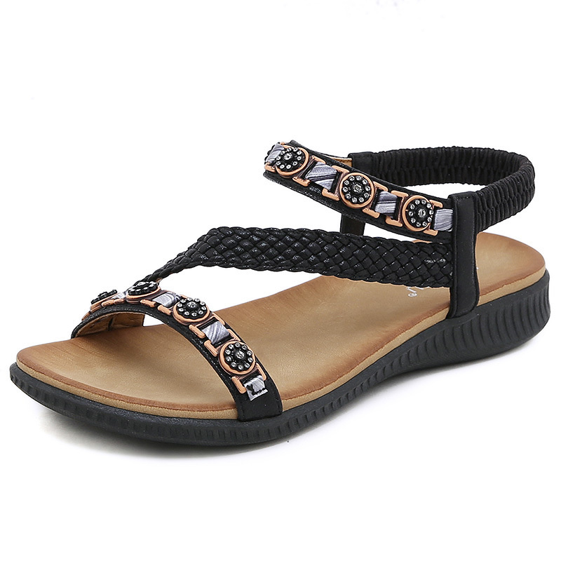 Bohemian Sandals GAI Women Slippers Wedge Gladiator Black Pink White Sandal Womens Elastic Beach Shoes String Bead Eur36-42 s