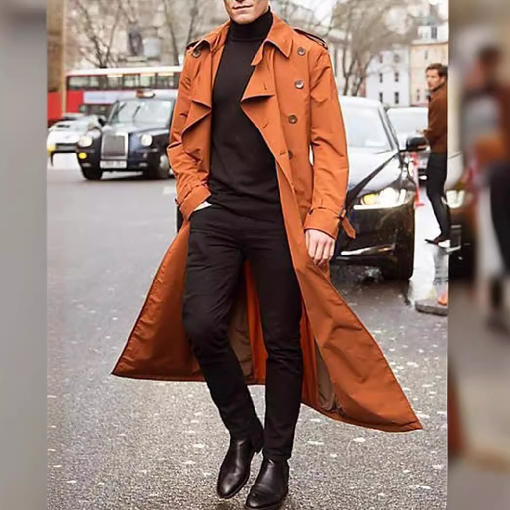 Retro Trench Coat Men England Style Autumn Winter Vintage Long Jacket Double Breasted Casual Men Clothing Oversized Mens Coat 201223