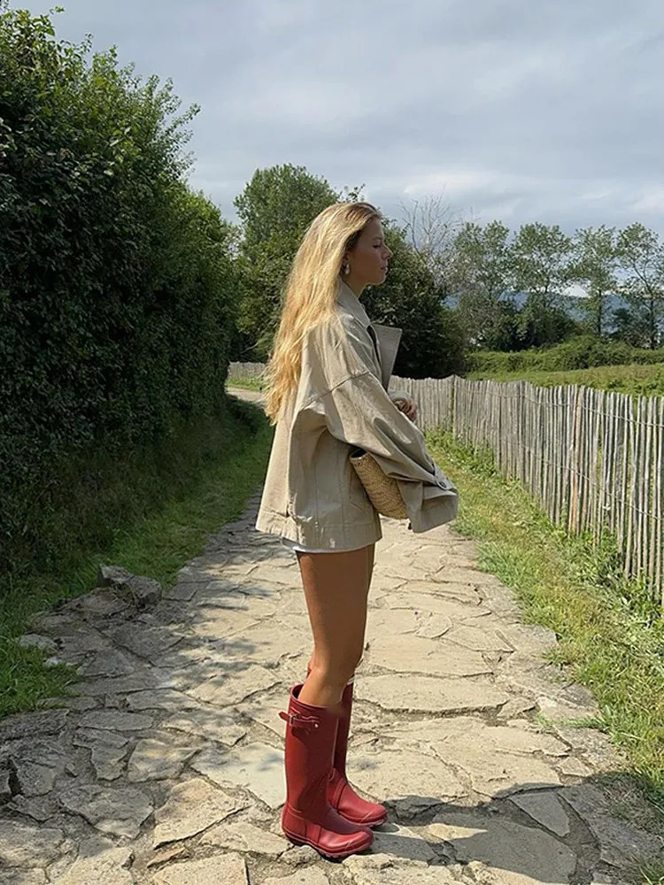 Fashion Chic Turndown Collar Short Windbreaker Women Solid Long Sleeve Button Pocket Jacket Female Casual Loose Streetwear 241118