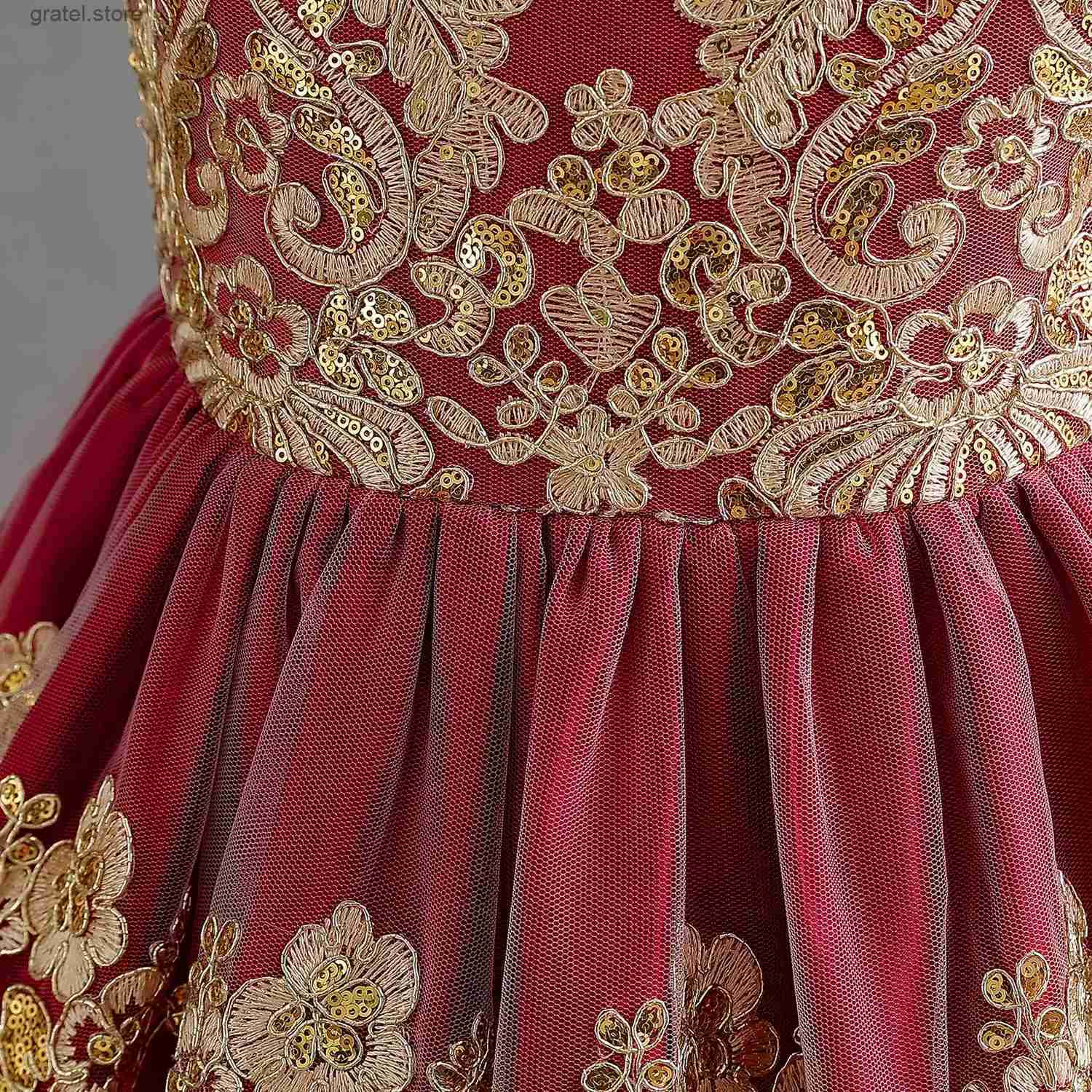 Girl's Dresses Embroidery Elegant Kids Princess Dress for Girls Birthday Party Prom Gown Vintage Court Lace Evening Dress Christmas Girl Dresse