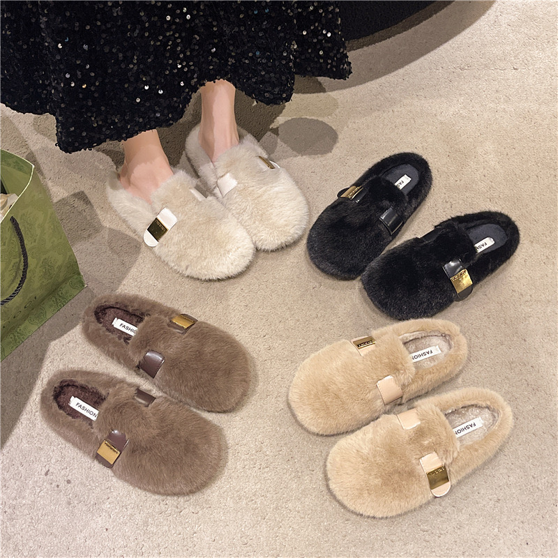 fur winter 2024 rabbit 4dba7 flats women cotton padded moccasins shoes female slip on loafers warm furry creepers