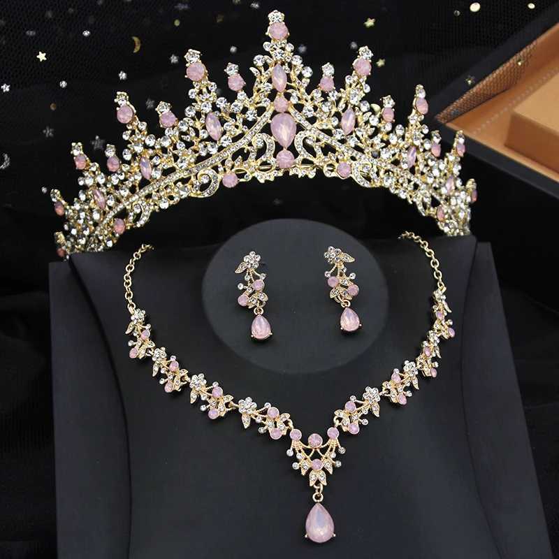 Luxury Silver Opal Water Drop Crown Bridal Jewelry Set Water Diamond Headpiece and Necklace Earrings Wedding Jewelry Set W241118