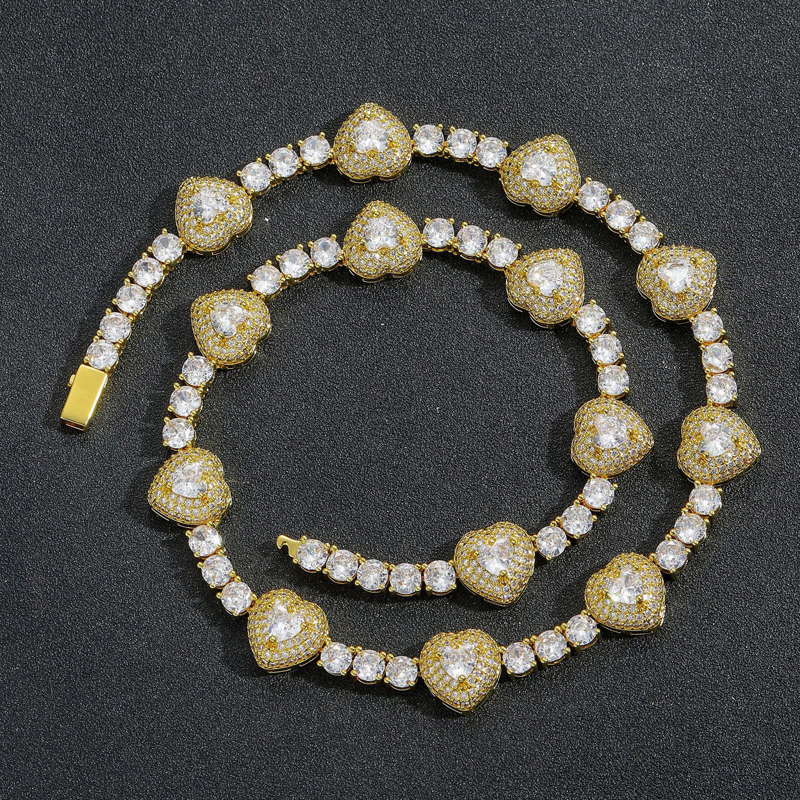 Hip Hop Love Heart Tennis Chain Necklace TopBling 5A Zircon Choker Women Mens Couple Jewelry Gift