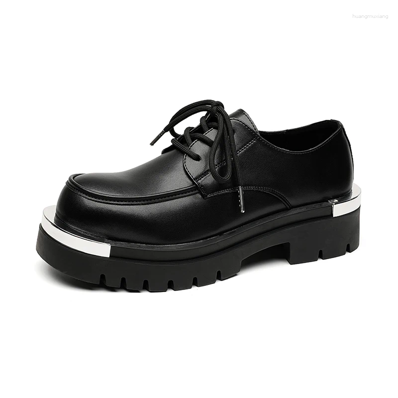 Casual Shoes Platform Man Japan Harajuku Korean Metal Fashion Black Business Wedding Leather Shoe Men Streetwear Cargo