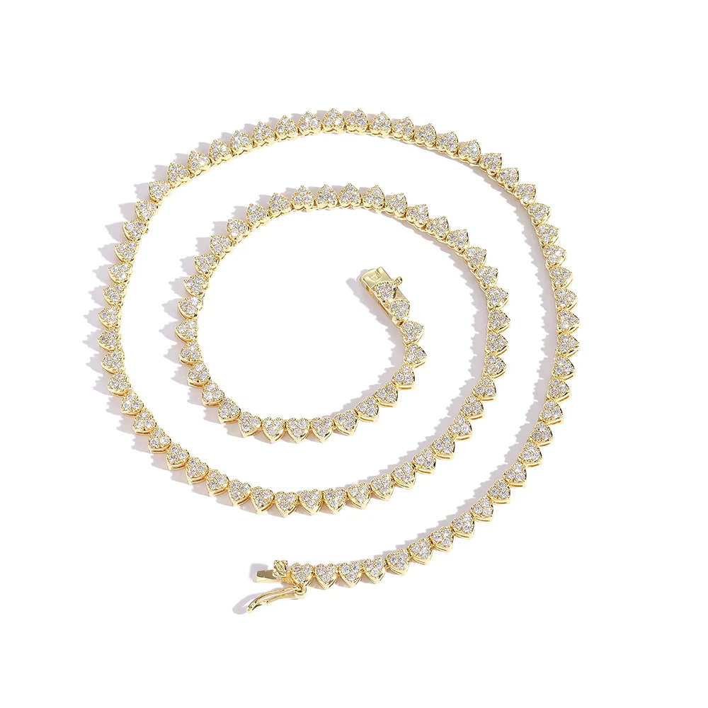 Hip Hop Heart 3 Chains Copper Tennis Chain Micro Set Zircon Single Row