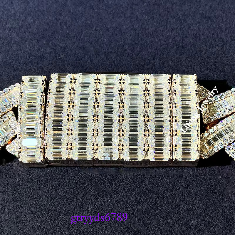 Customization baguette moissanite Cuban Necklace Full Iced Out hiphop cuban k chain Pass the dia test necklace