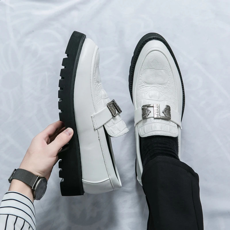 White Loafers Mens Party and Business Loafers Thick Soled Men Dress Platform Shoes Comfortable Slip-On Fashion Casual Shoes 250410