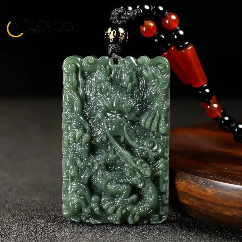 Natural Hetian Jade Twelve Zodiac Dragon Pendant Green Jade Dragon Mens Jade Necklace Hand drawn Fashion Jewelry Lucky Charm 241119 - view 3