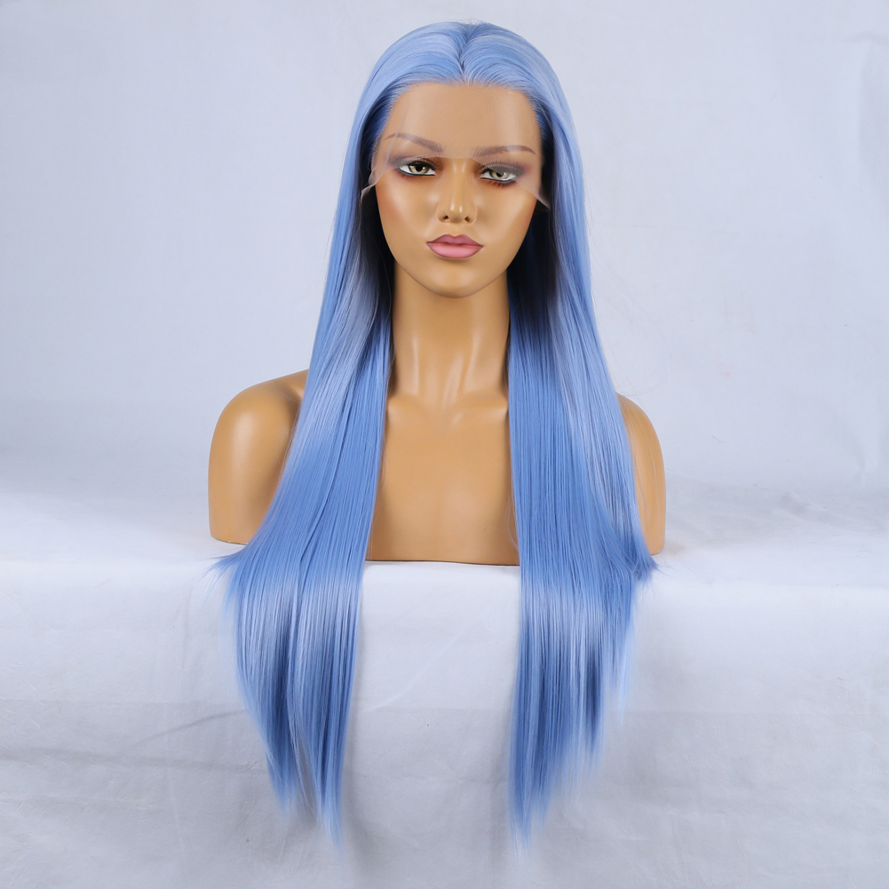 13*2.5 Lace Front Wig Fashion sales before wig blue long curly hair high temperature chemical fiber daily wear wig party black cosplay synthetic