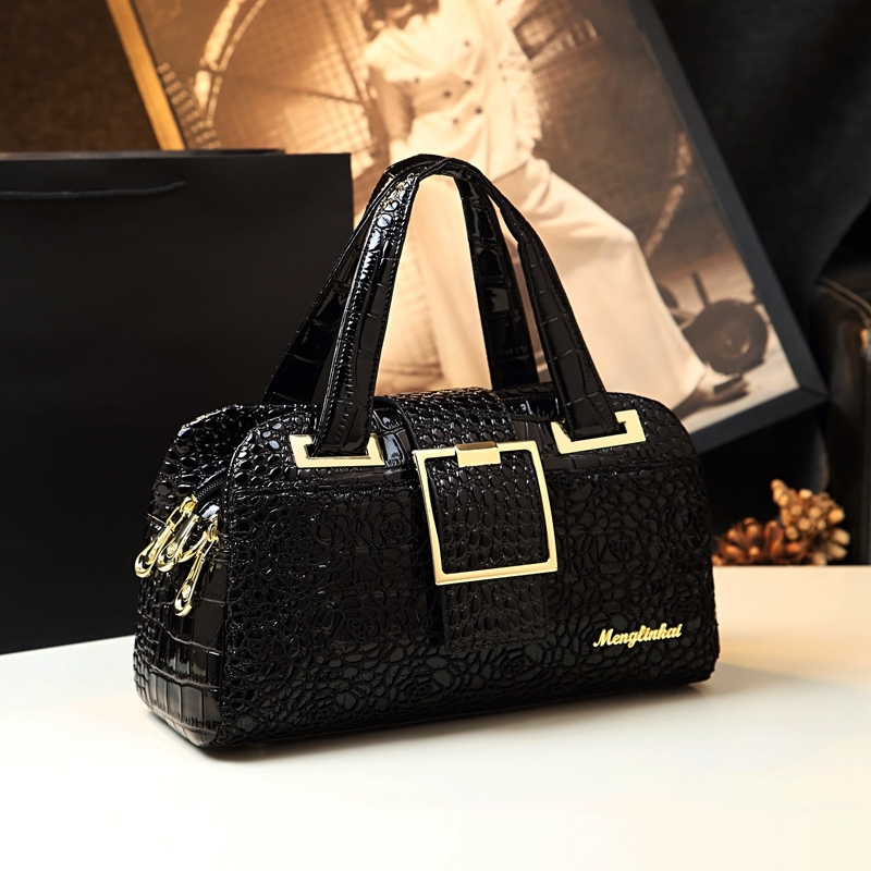 Cowhide Leather Women Handbag Lace Crocodile Pattern Mother Bag Shoulder Messenger Three-Layer Middle-Aged Portable Boston Bags Genuine Leather BagVoy