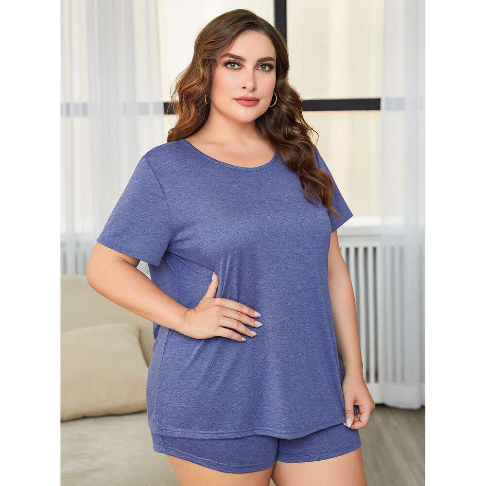 Women's Oversized Pamas, Chubby Mm, Summer 5XL Casual Short Sleeved Shorts, Two-piece Home Outfit F41936