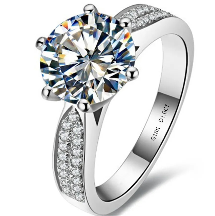 Brilliant 1CT Test Real Diamond Engagement Ring Solid 18k White Gold Wedding Anniversary Ring 240323