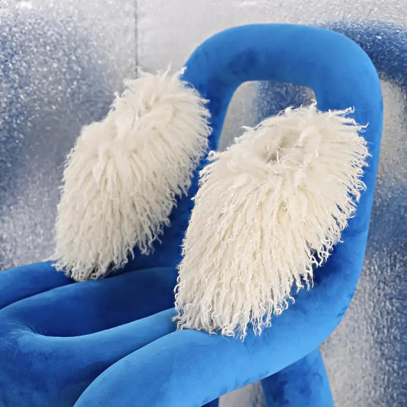 Fashion Warm Streetwear fur shoes Outdoor Furry Faux Fox Fur Fashion Shoes Y2K Woman Plush Thick Bottom Bottes 241118