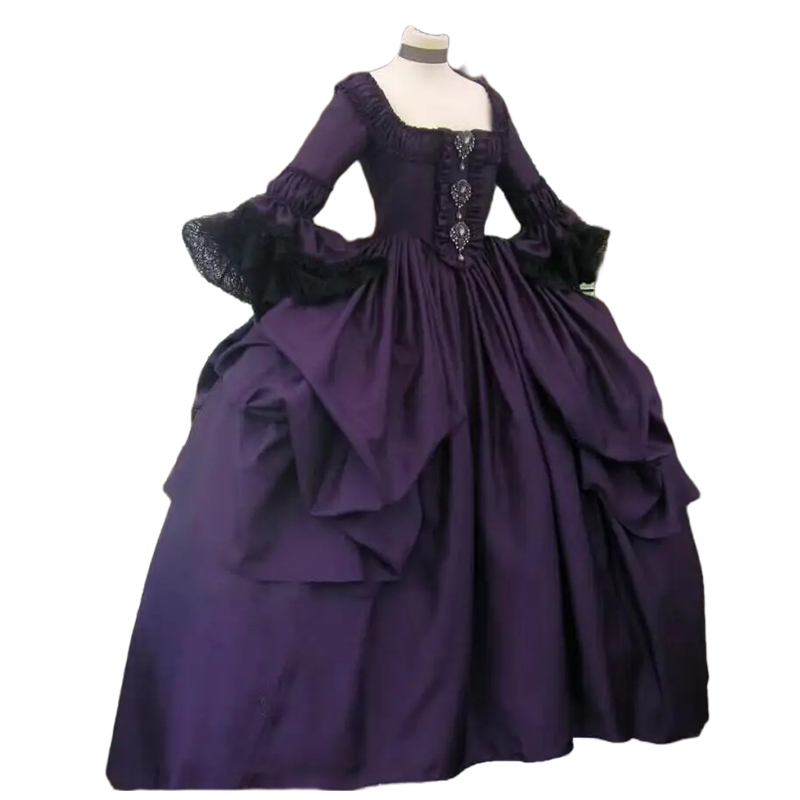 Renaissance Rococo Prom Dresses Purple Vintage Medieval Queen Marie Antoinette Cosplay Costume Ruched Fantasy Special Occasion Dress Flare Long Sleeve