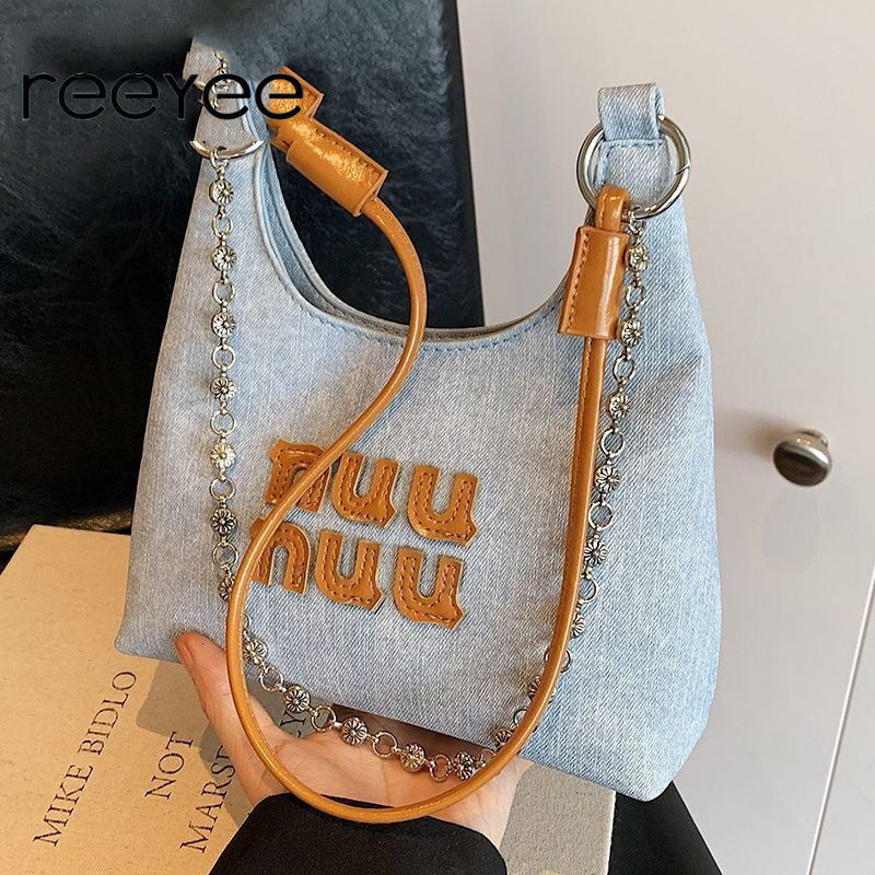 REEYEE trend new women s niche minimalist bucket high end multifunctional denim armpit chain crossbody bag leisure designer shoulder bag