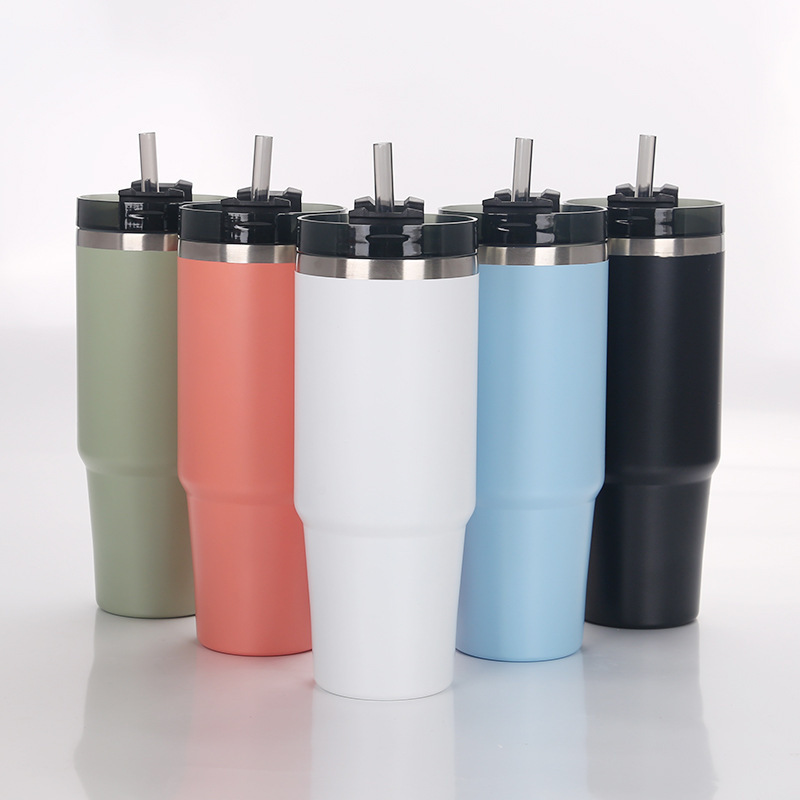 30oz Stainless Steel Travel Mug with Lid Double Wall Vacuum Insulated Bulk Tumbler Powder Coated Coffee Cup Suitable for Vehicle Cup Holders XJY66