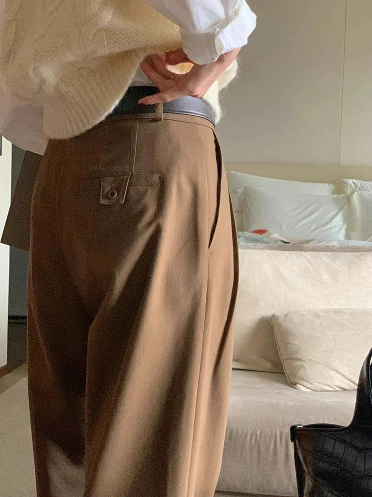 QOERLIN Suit Pants Women High Waist Wide Leg Casual Classical Old Money Office Brown Trousers Korean Style Fashion Elegant Pants 241118