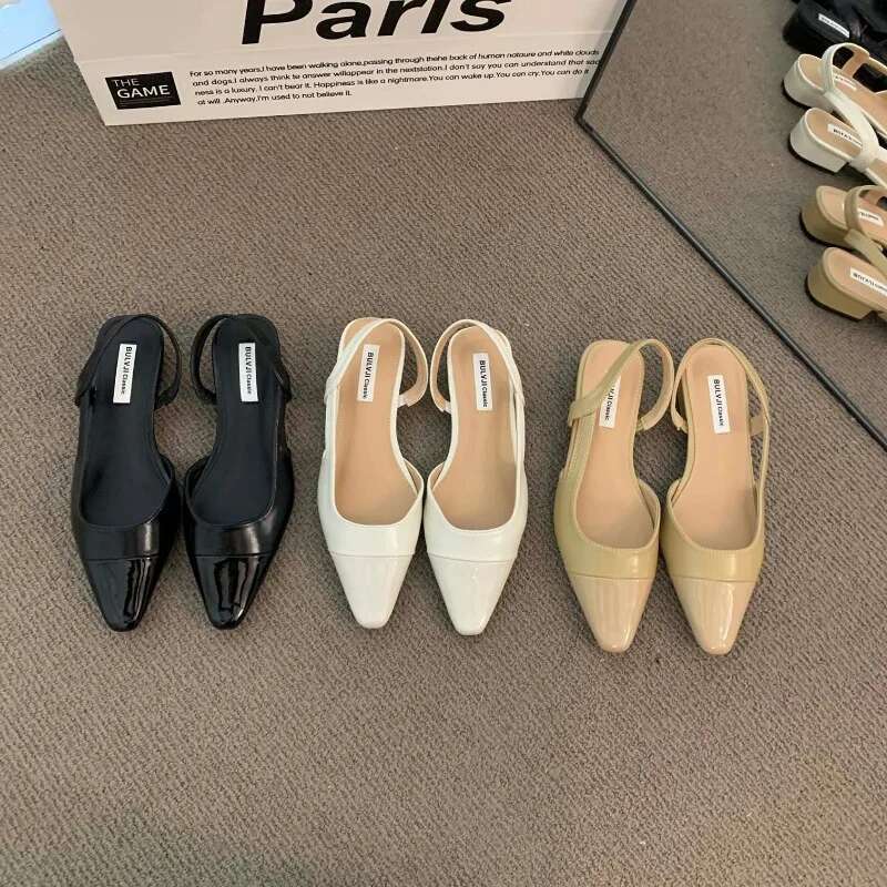 2024 Low Heel Baotou Sandals Women's French Nude Color Pointed Small Fragrant Ladies Thick Heels Back Air Style Single Shoes